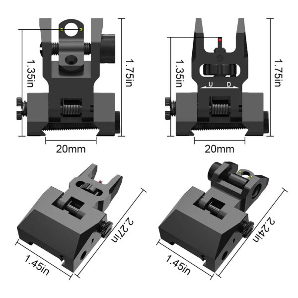 90 Degree Folding Machine Sight With Green Red Fiber Points lron Sights Adjustable Fast Transition - Image 2