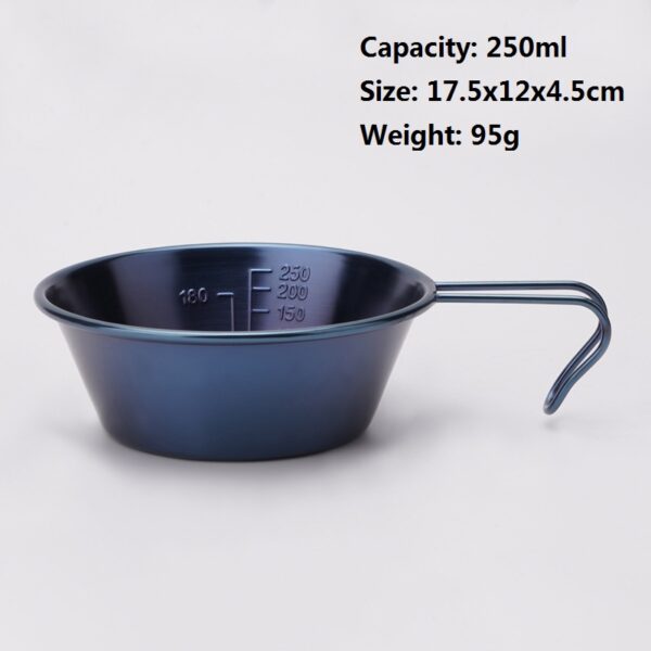 Sapphire Color Non-stick Coating Camping Sierra Bowl with Handle Portable Stainless Steel Sierra Cup with Scale - Image 5