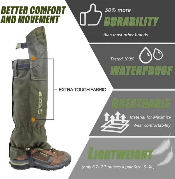 Leg Gaiters High Gaiters Hunting Gaiters Knee Protection Anti-Tear Oxford Fabric Full Length Zip with Cover Waterproof - Image 5